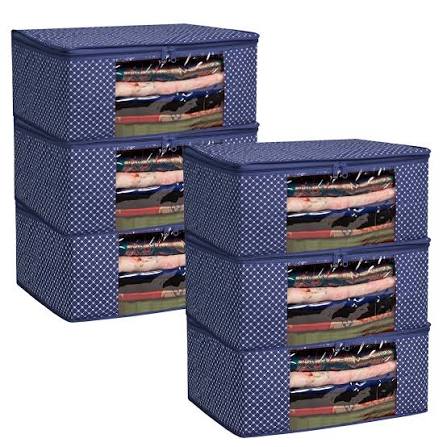 Premium Set of 6 Foldable Clothes Storage Bags with Transparent Window