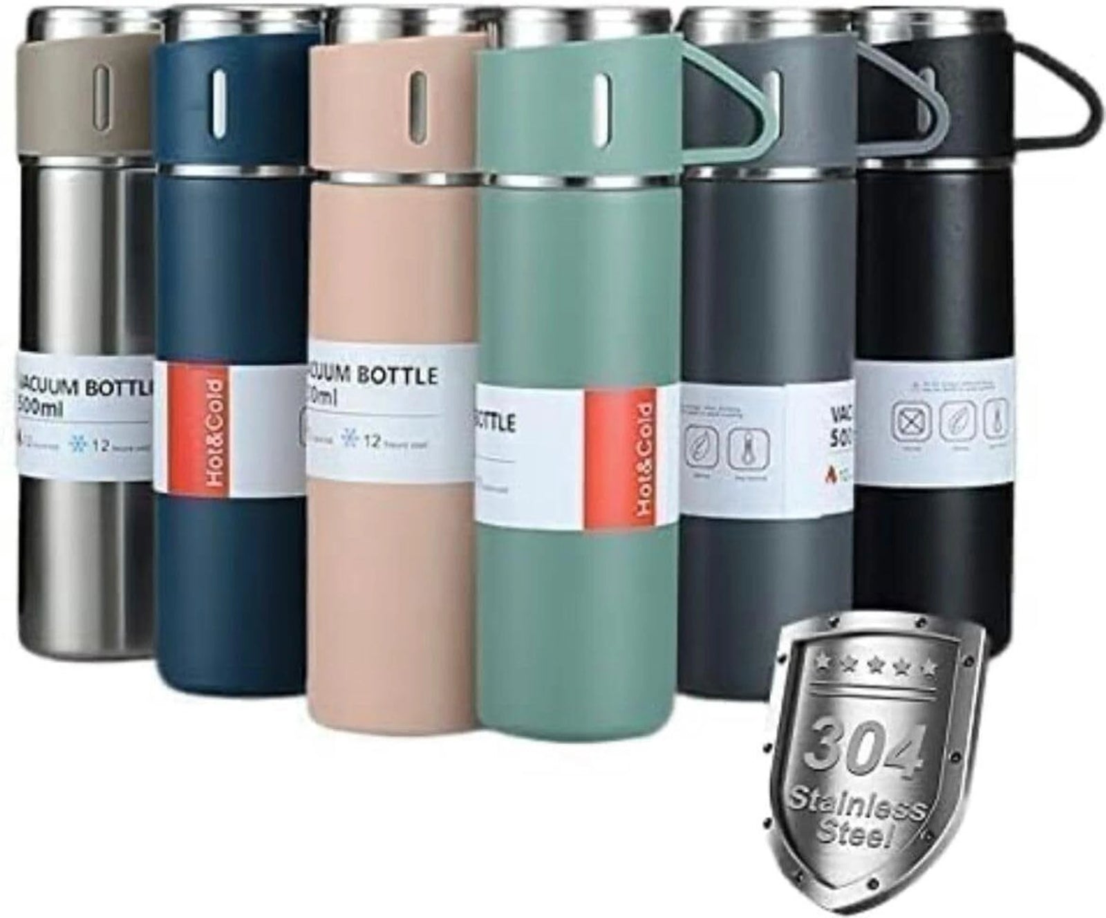 Vacuum Insulated Flask Gift Set with 500ml Bottle & 2 Stainless Steel Cups, 3 Piece Set