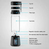 Portable Rechargeable Juicer Blender Bottle with USB Charging, 6 Blade Smoothie Maker