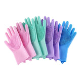 Silicone Dishwashing Cleaning Gloves with Scrubber, Reusable Heat Resistant Kitchen Gloves (1 Pair)