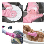 Silicone Dishwashing Cleaning Gloves with Scrubber, Reusable Heat Resistant Kitchen Gloves (1 Pair)