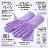 Silicone Dishwashing Cleaning Gloves with Scrubber, Reusable Heat Resistant Kitchen Gloves (1 Pair)