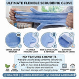 Silicone Dishwashing Cleaning Gloves with Scrubber, Reusable Heat Resistant Kitchen Gloves (1 Pair)