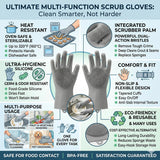 Silicone Dishwashing Cleaning Gloves with Scrubber, Reusable Heat Resistant Kitchen Gloves (1 Pair)